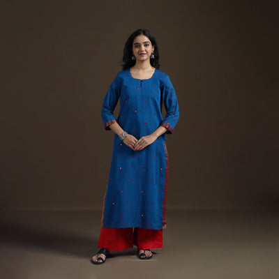 Mangalagiri Pure Handwoven Cotton Mirror Work Straight Kurta for women 07