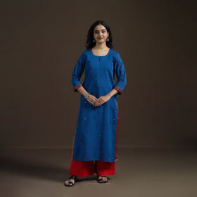 Mangalagiri Pure Handwoven Cotton Mirror Work Straight Kurta for women 07