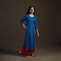 Blue - Mangalagiri Pure Handwoven Cotton Mirror Work Straight Long Kurta for women 07