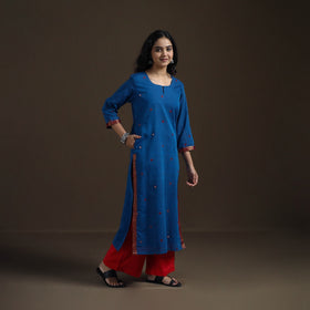 Mangalagiri Pure Handwoven Cotton Mirror Work Straight Kurta for women 07