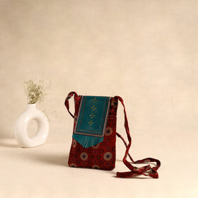 Traditional Kutch Mashru Silk Leather Flap Sling Bag 56