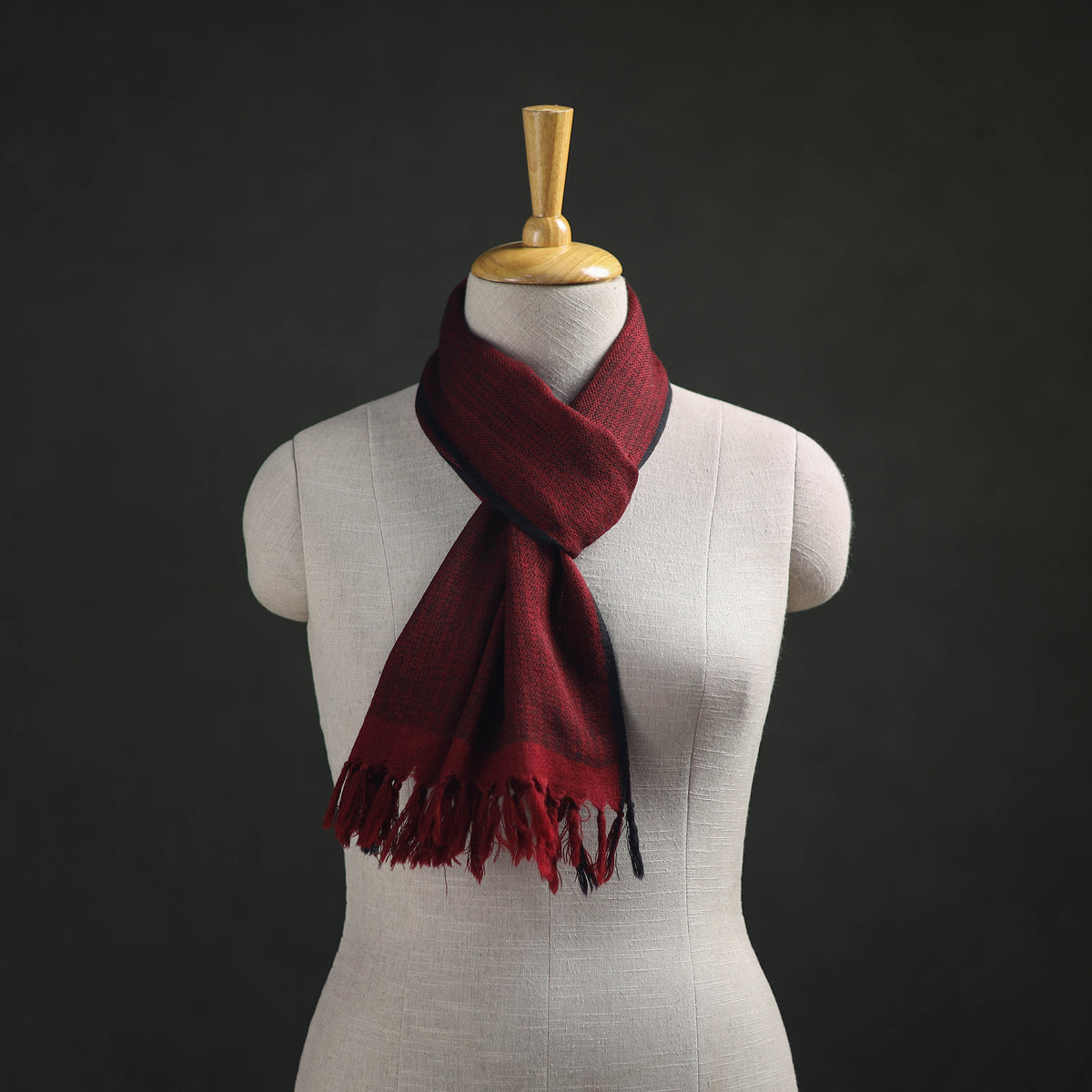 Maroon - Kumaun Handwoven Pure Merino Wool Scarf 185