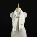 White - Burdwan Jamdani Handloom Cotton Stole with Tassels 24