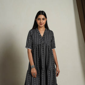  Tiered Fit & Flare Cotton Grey Jacquard Dress 