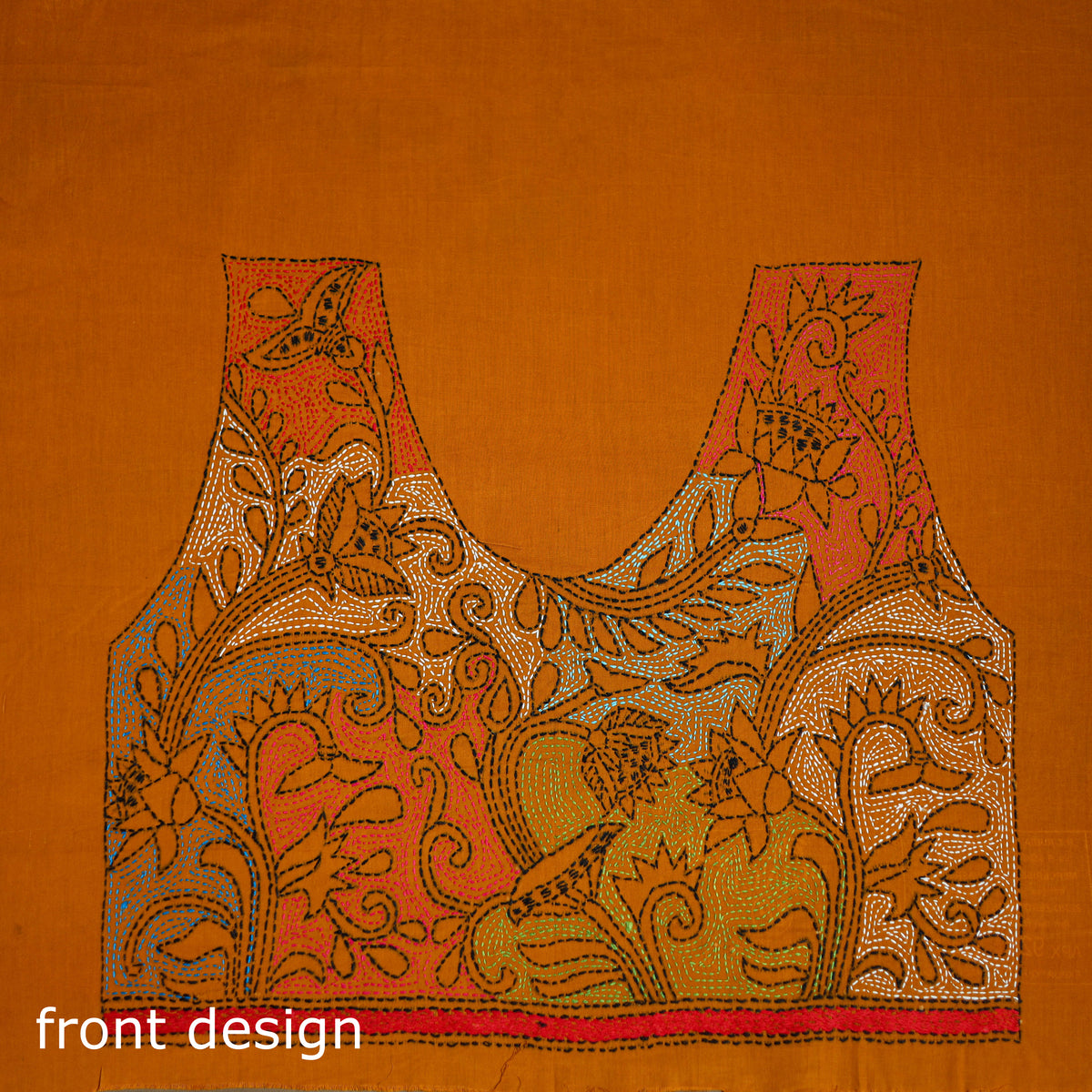 Bengal Kantha Hand Embroidered Cotton Blouse Piece 44