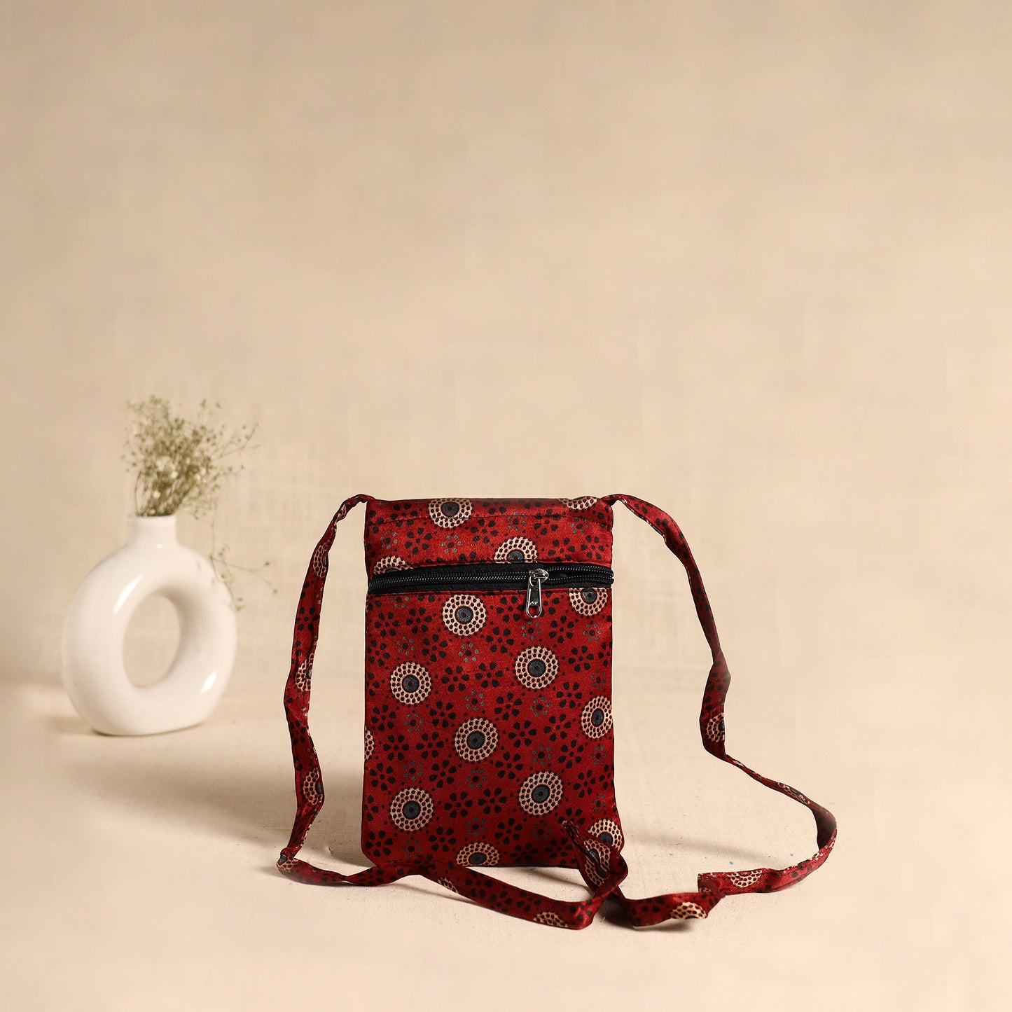 Traditional Kutch Mashru Silk Leather Flap Sling Bag 56