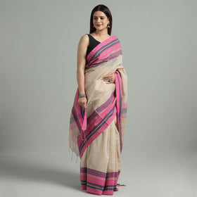 Beige - bengal ghicha border handloom pure cotton saree 34