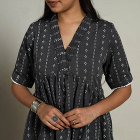 Tiered Fit & Flare Cotton Grey Jacquard Dress 