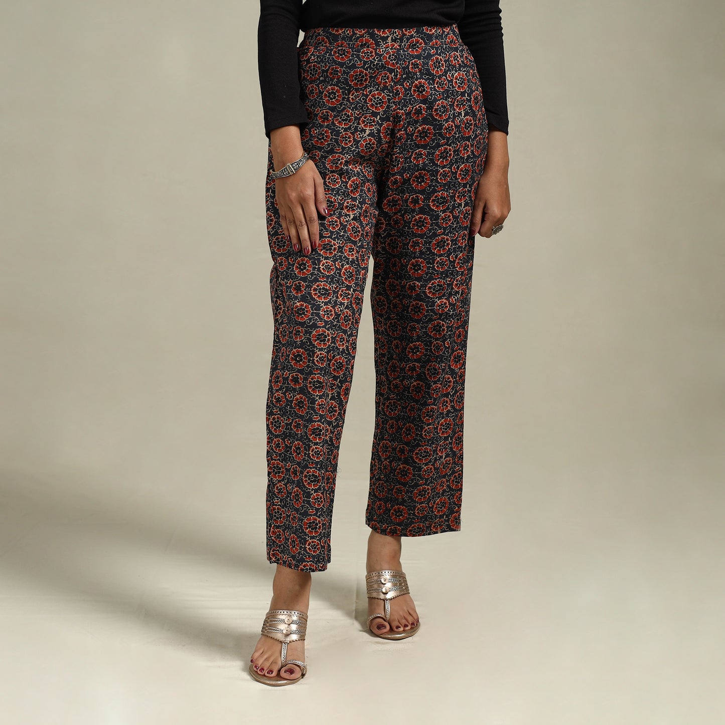 Elastic Waist Block Print Cotton Ajrakh Pant for Women 47