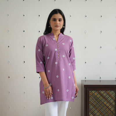 Purple - Pure Cotton Short Jacquard Kurta 02