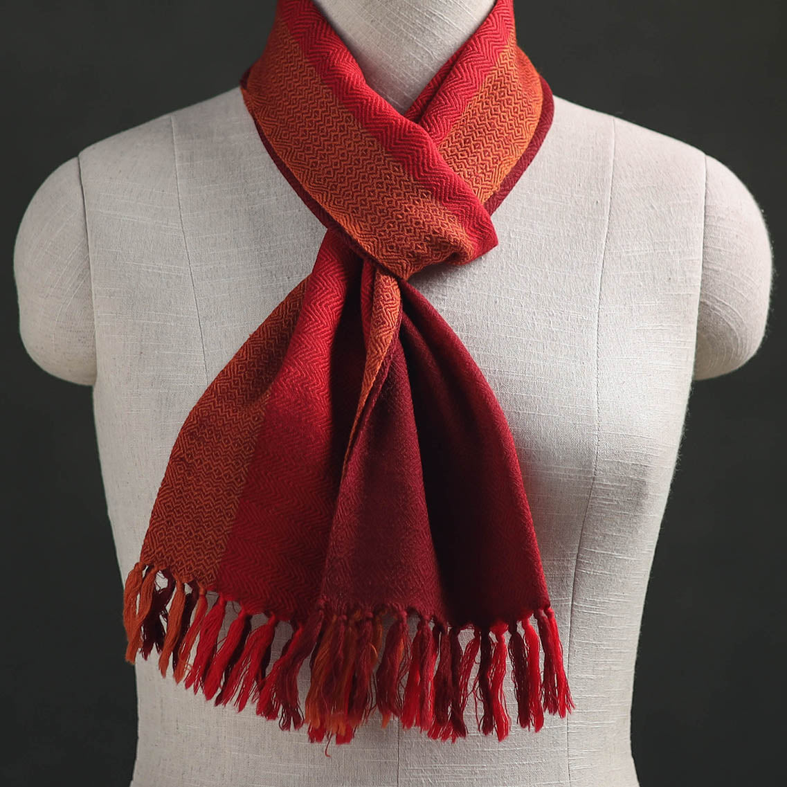Red - Kumaun Handwoven Pure Merino Wool Scarf 187