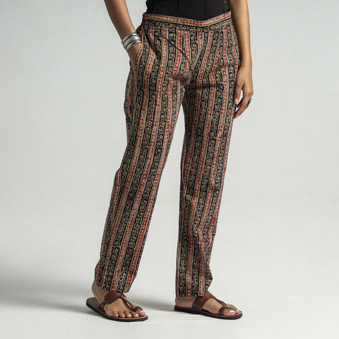 Black - Kalamkari Block Printed Cotton Elasticated Pant