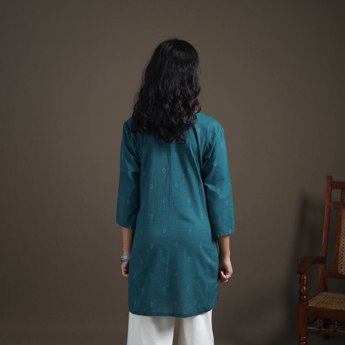 Sequin Work Jacquard Cotton Short Kurta for Women 22