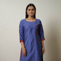 Blue - Polka Zari Butta Spun Dupion Silk Straight Plain Kurta 01