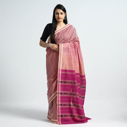 Pink - Traditional Challapalli Handloom Cotton Saree with Thread Border