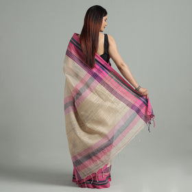 Beige - bengal ghicha border handloom pure cotton saree 34