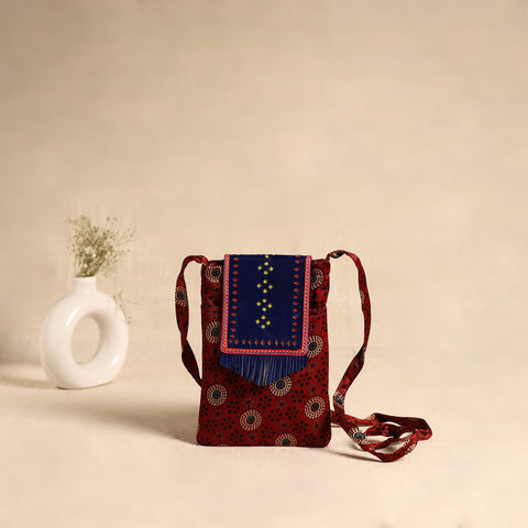 Traditional Kutch Mashru Silk Leather Flap Sling Bag 57