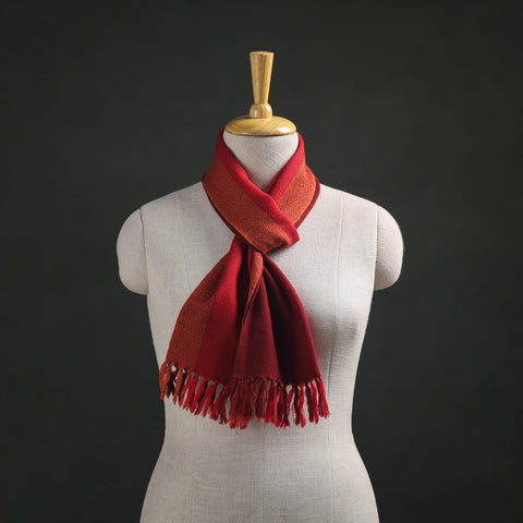 Red - Kumaun Handwoven Pure Merino Wool Scarf 187