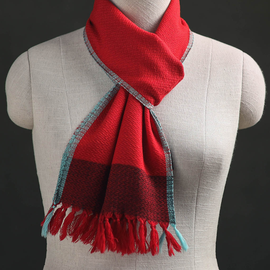 Red - Kumaun Handwoven Pure Merino Wool Scarf 188