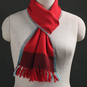 Red - Kumaun Handwoven Pure Merino Wool Scarf 188