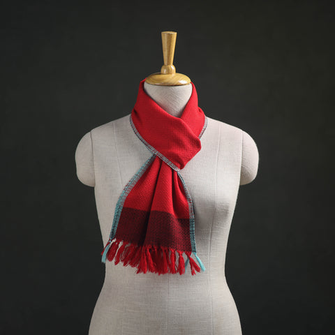 Red - Kumaun Handwoven Pure Merino Wool Scarf 188