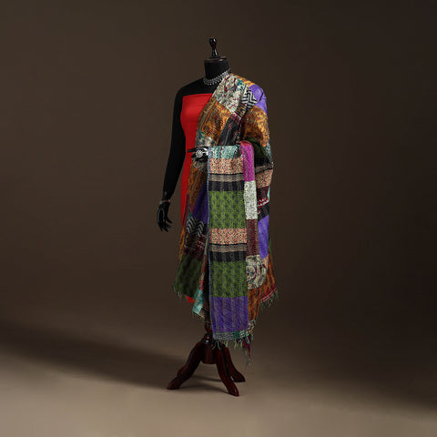 Bengal Hand Embroidery Patchwork Reversible Silk Kantha Dupatta 40