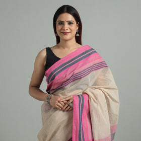 Beige - bengal ghicha border handloom pure cotton saree 34