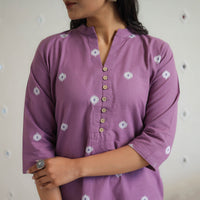 Purple - Pure Cotton Short Jacquard Kurta 02