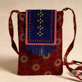 Traditional Kutch Mashru Silk Leather Flap Sling Bag 57