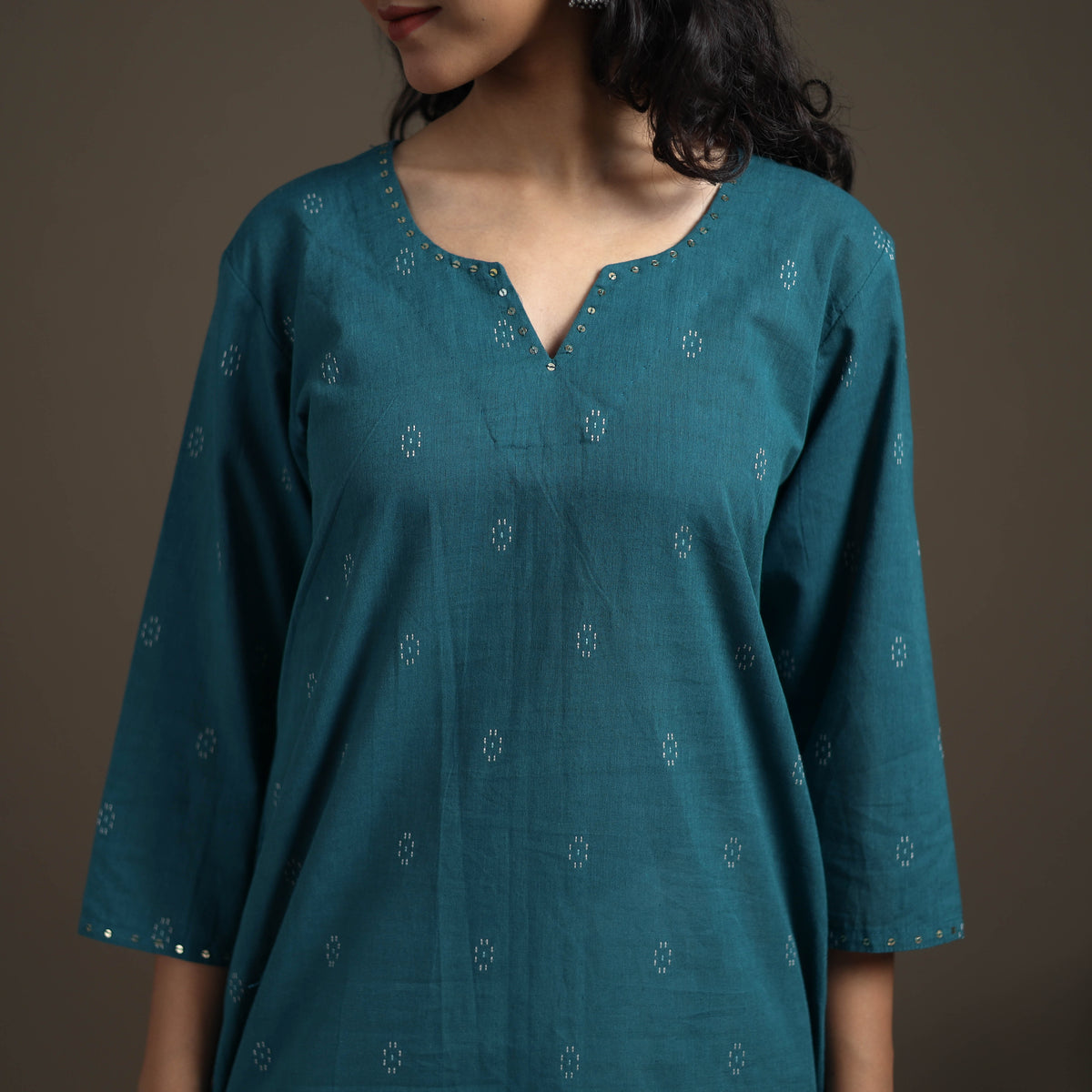 Sequin Work Jacquard Cotton Short Kurta for Women 22