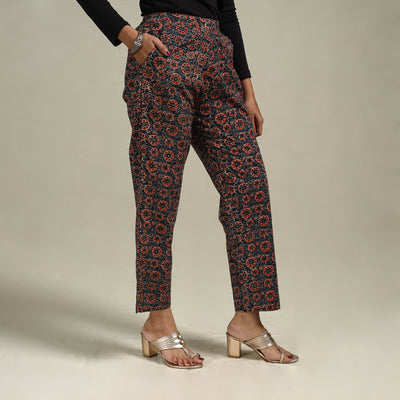 Elastic Waist Block Print Cotton Ajrakh Pant for Women 47