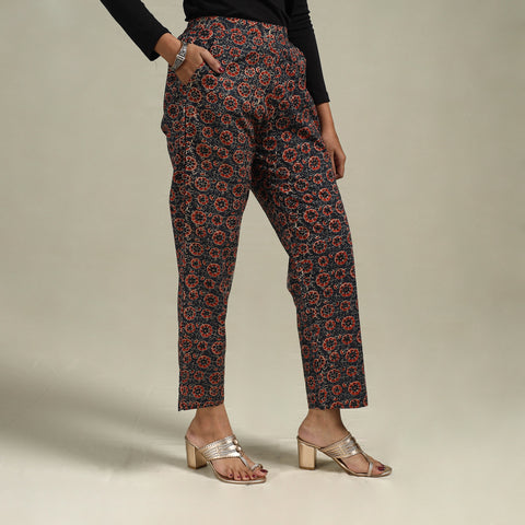 Elastic Waist Block Print Cotton Ajrakh Pant for Women 47