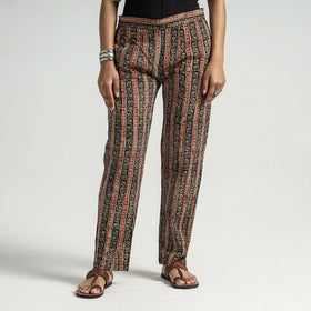 Black - Kalamkari Block Printed Cotton Elasticated Pant