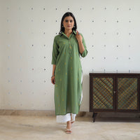 Green - Cotton Straight Jacquard Kurta 13