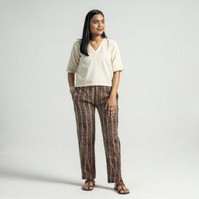 Black - Kalamkari Block Printed Cotton Elasticated Pant