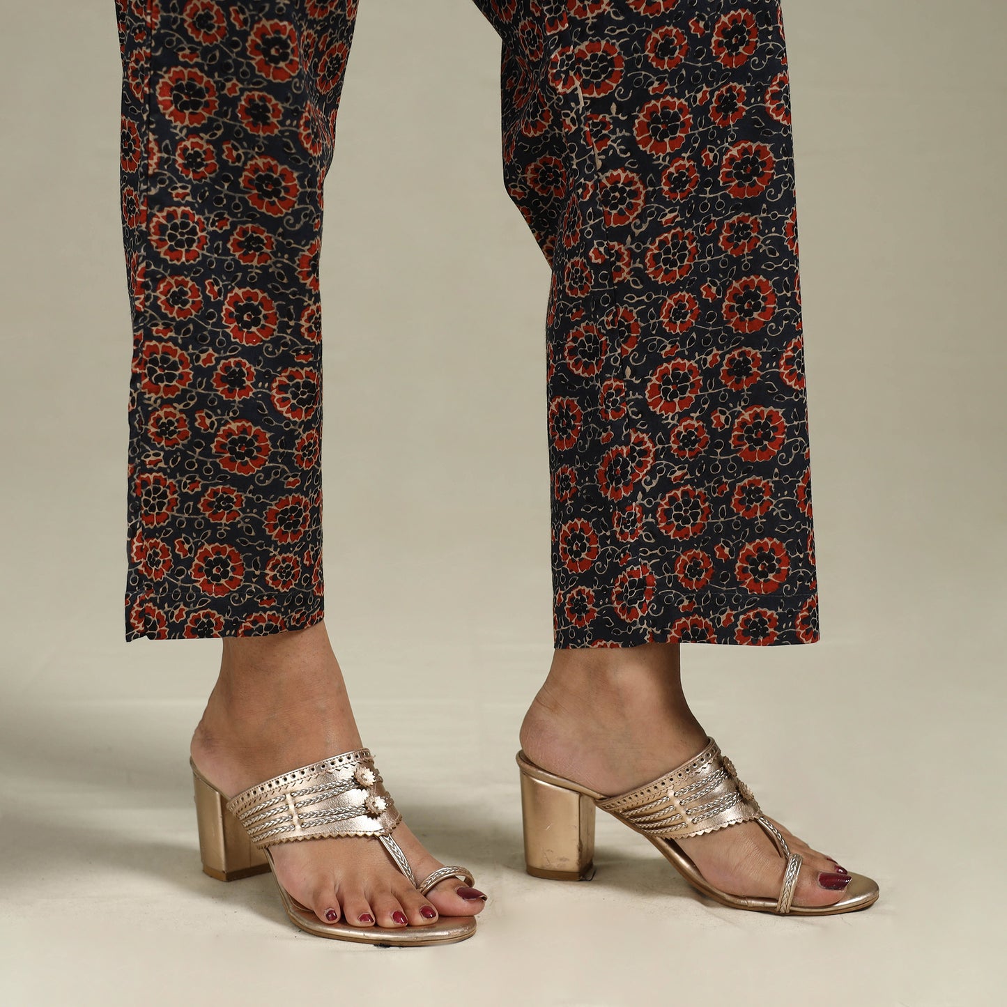 Elastic Waist Block Print Cotton Ajrakh Pant for Women 47
