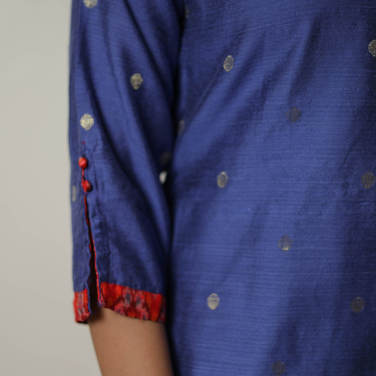 Blue - Polka Zari Butta Spun Dupion Silk Straight Plain Kurta 01