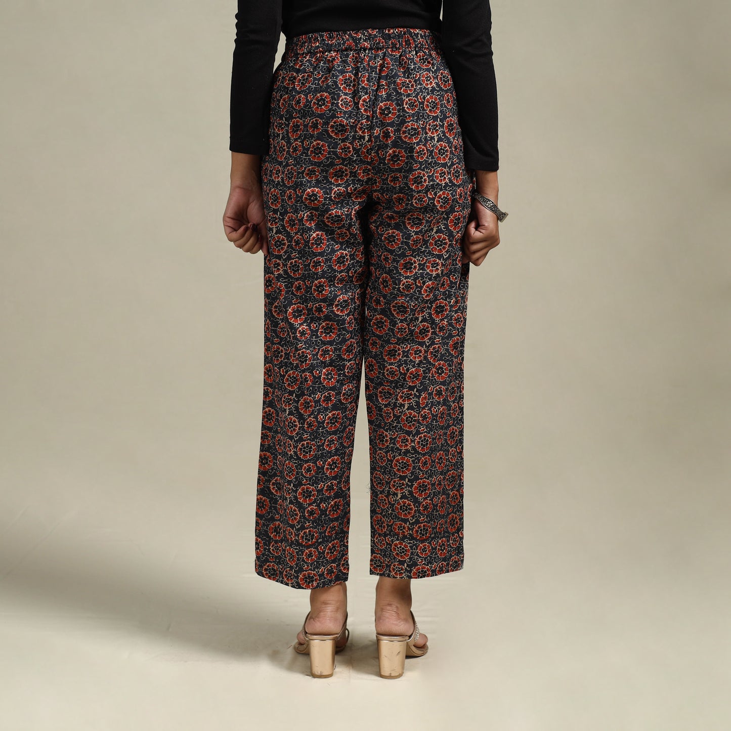 Elastic Waist Block Print Cotton Ajrakh Pant for Women 47