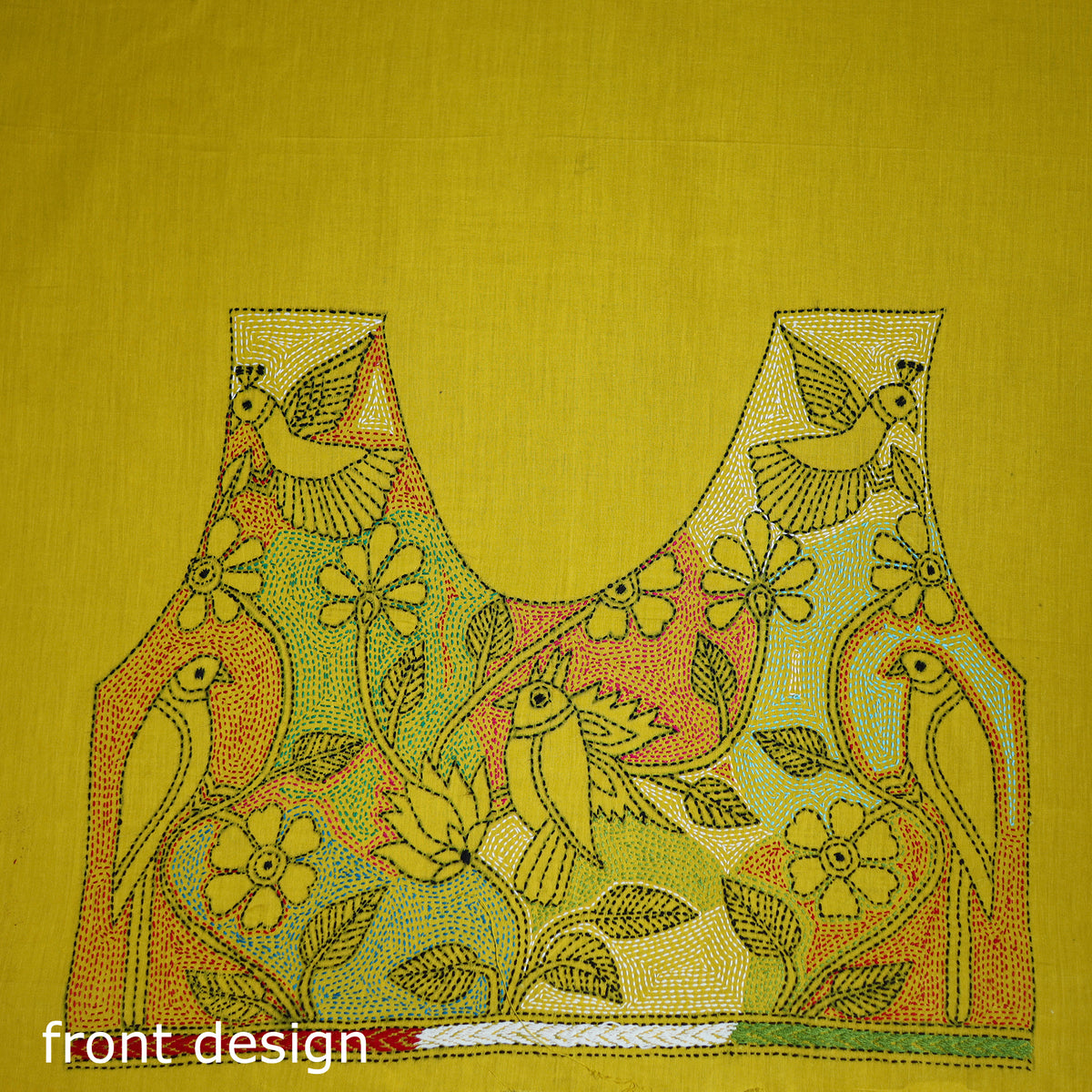 Bengal Kantha Hand Embroidered Cotton Blouse Piece 42