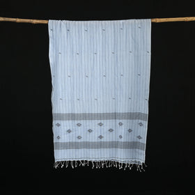 Blue - Burdwan Jamdani Handloom Cotton Stole with Tassels 27