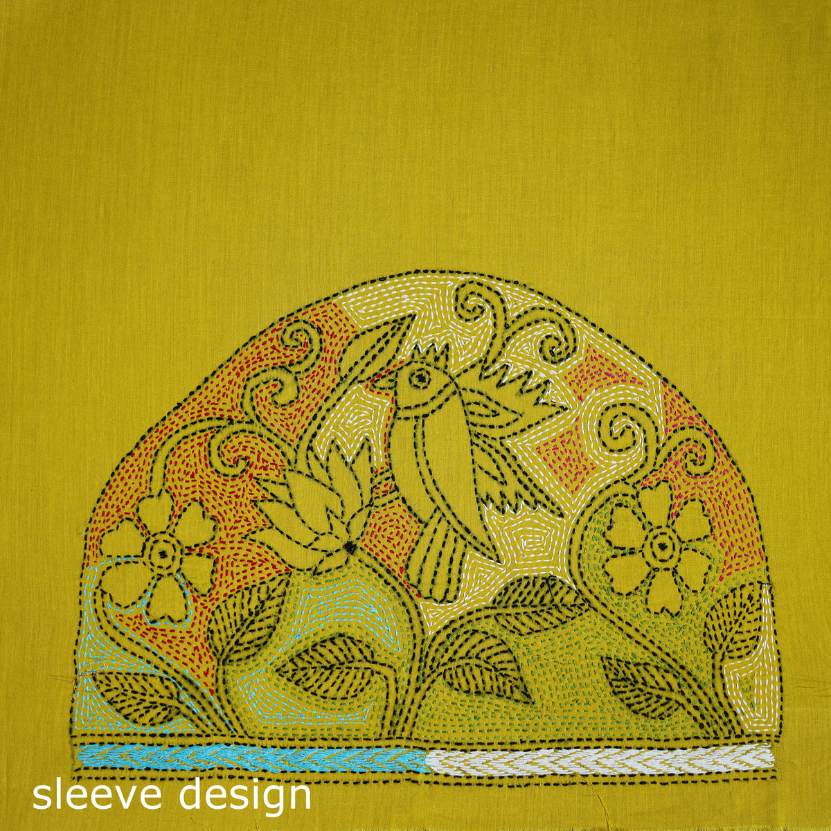 Bengal Kantha Hand Embroidered Cotton Blouse Piece 42