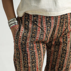 Black - Kalamkari Block Printed Cotton Elasticated Pant