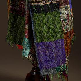 Bengal Hand Embroidery Patchwork Reversible Silk Kantha Dupatta 40