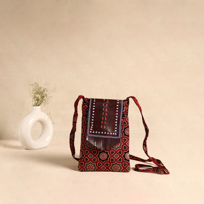 Traditional Kutch Mashru Silk Leather Flap Sling Bag 58