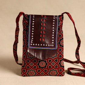 Traditional Kutch Mashru Silk Leather Flap Sling Bag 58