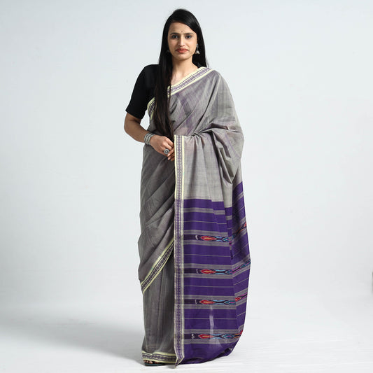 Grey - Traditional Challapalli Handloom Cotton Saree with Thread Border