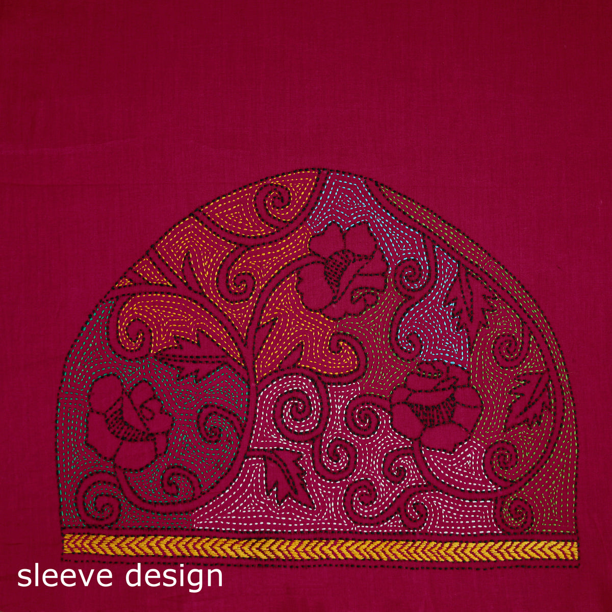 Bengal Kantha Hand Embroidered Cotton Blouse Piece 41
