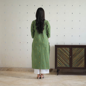 Green - Cotton Straight Jacquard Kurta 13