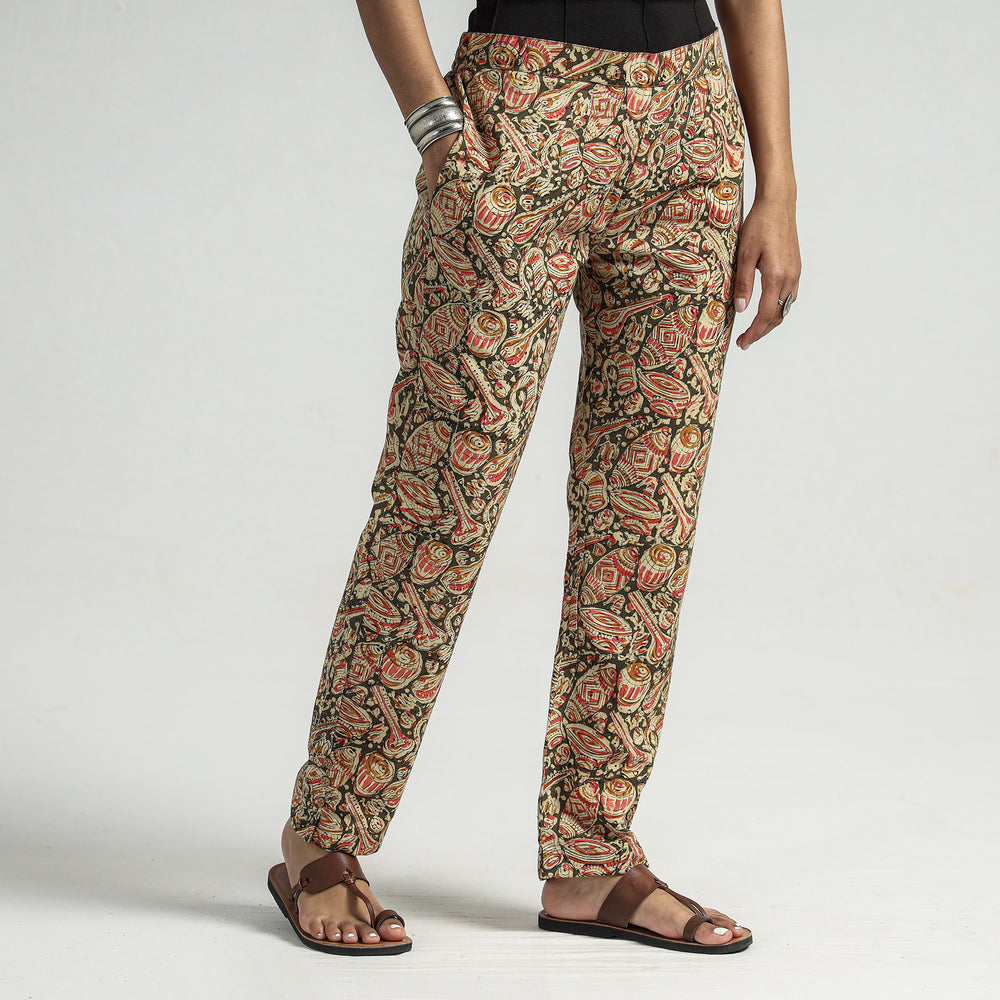 Green - Kalamkari Block Printed Cotton Elasticated Pant