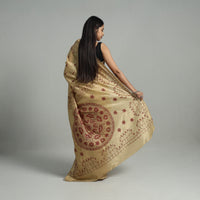 Beige - Handcrafted Bengal Nakshi Kantha Work Silk Saree 28